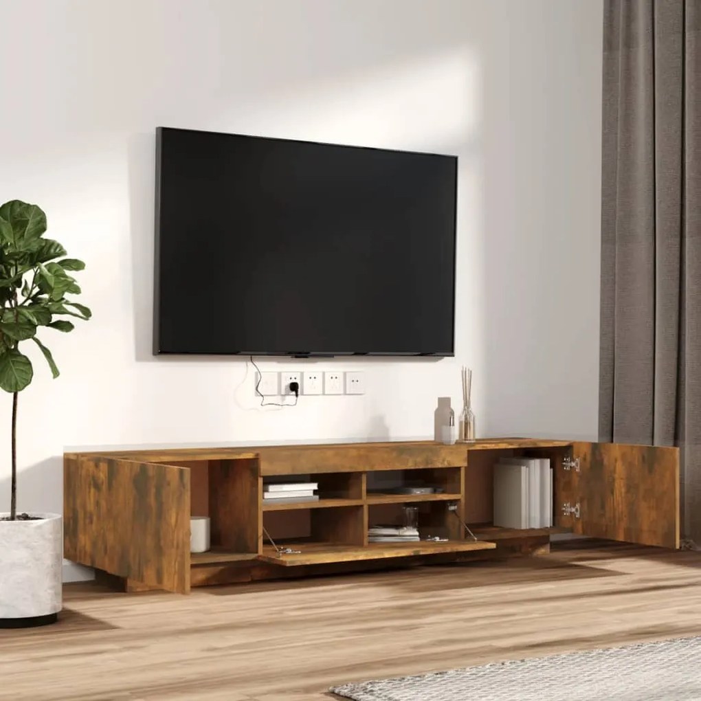 Conjunto móveis de TV 2pcs c/ LEDs madeira carvalho fumado