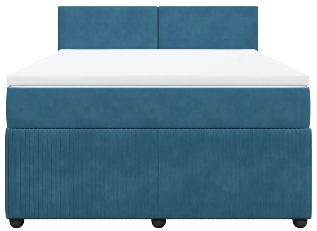 Cama boxspring com colchão 140x190 cm veludo azul