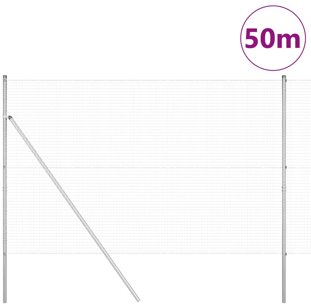 Cerca de Arame Soldado com 13 Postes 1.5x50 m de Aço Galvanizado