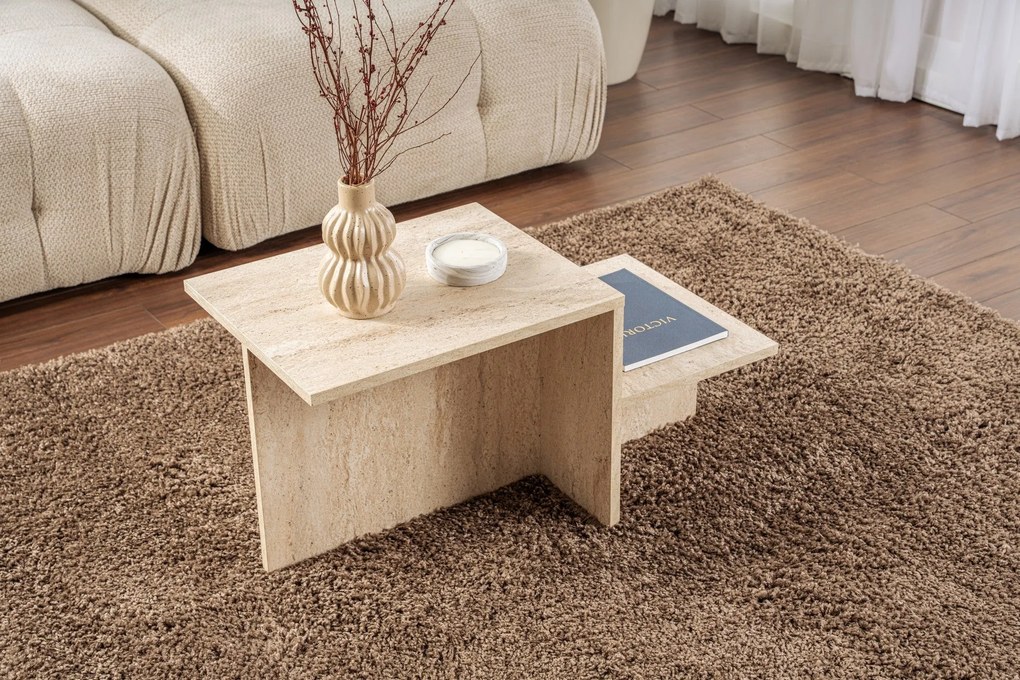 Mesa de Centro "Harmony" – Travertine, 90x45x40 cm, Design Rústico Mod