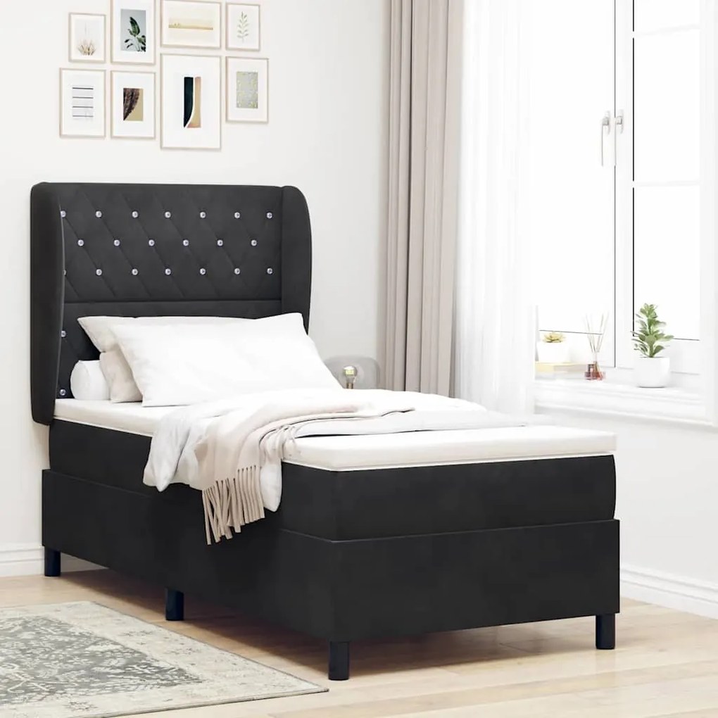 vidaXL Cama Box com colchão com cabeceira Preto 200 x 100 cm Poliéster