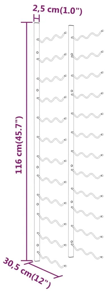 Garrafeira de parede para 36 garrafas 2 pcs ferro branco