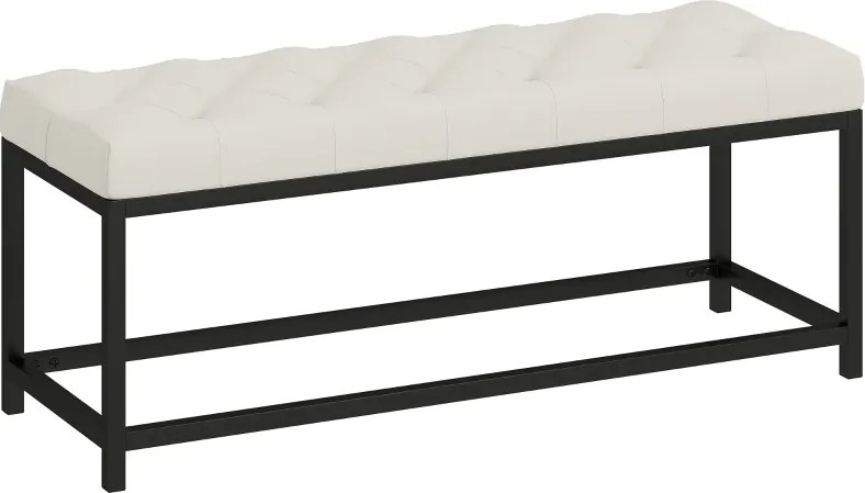 Banco entrada ou ao Pés da Cama Estofado em Veludo 117x40x48 cm Design Capitonê Base de Metal Banco para Quarto Entrada Sala Creme