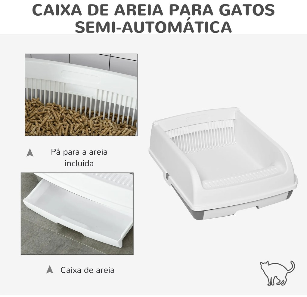 PawHut Caixa de Areia para Gatos Caixa de Areia Aberta Semi-Automática