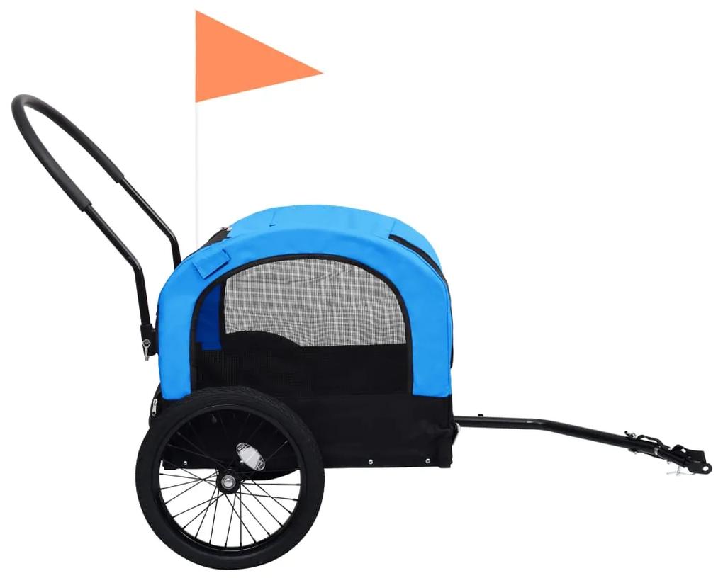 Reboque bicicletas/carrinho para animais 2-em-1 azul/preto