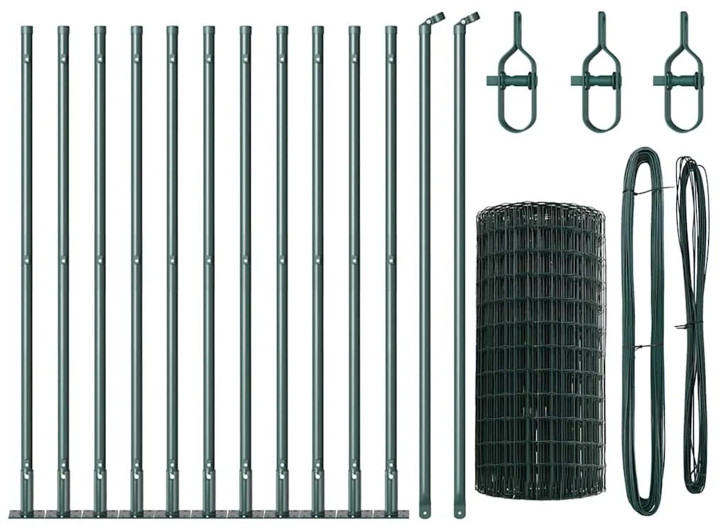 Cerca Euro com 13 postes flangeados, 0,4 x 25m em aço galvanizado