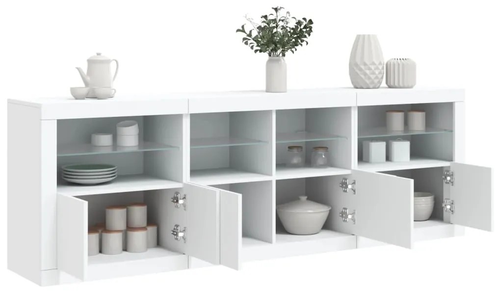 Aparador com luzes LED 202x37x67 cm branco