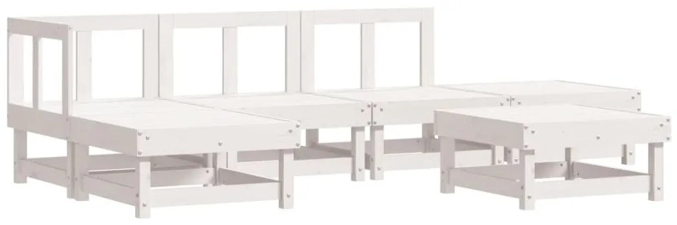 6pcs conjunto lounge jardim c/ almofadões madeira maciça branco