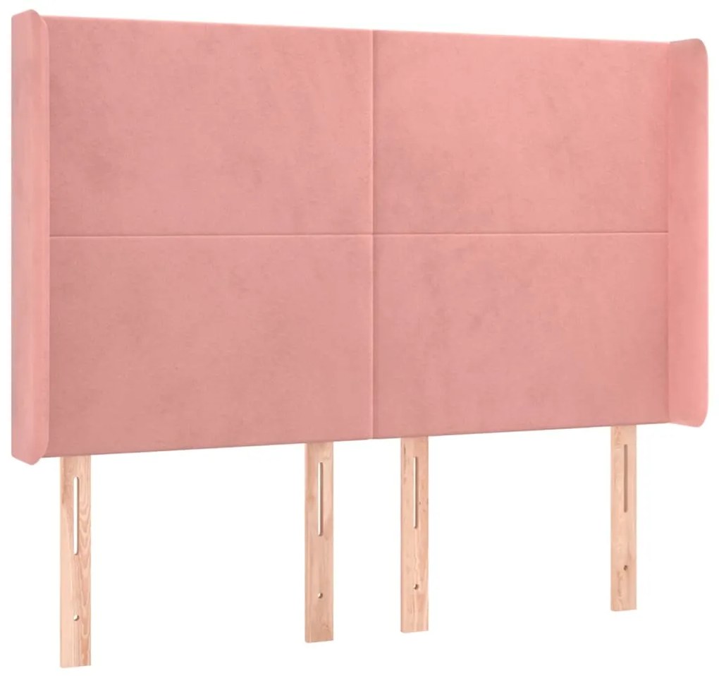 Cama box spring c/ colchão/LED 140x200 cm veludo rosa