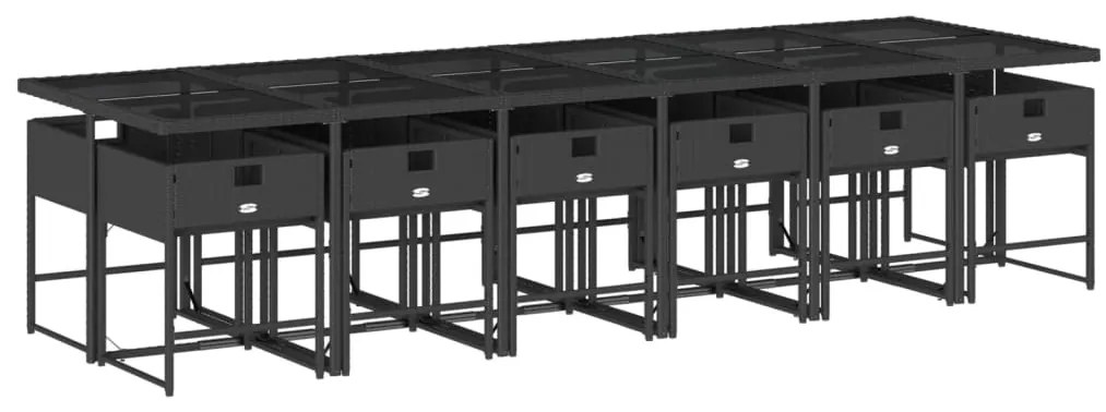 13 pcs conjunto de jantar p/jardim com almofadões vime PE preto
