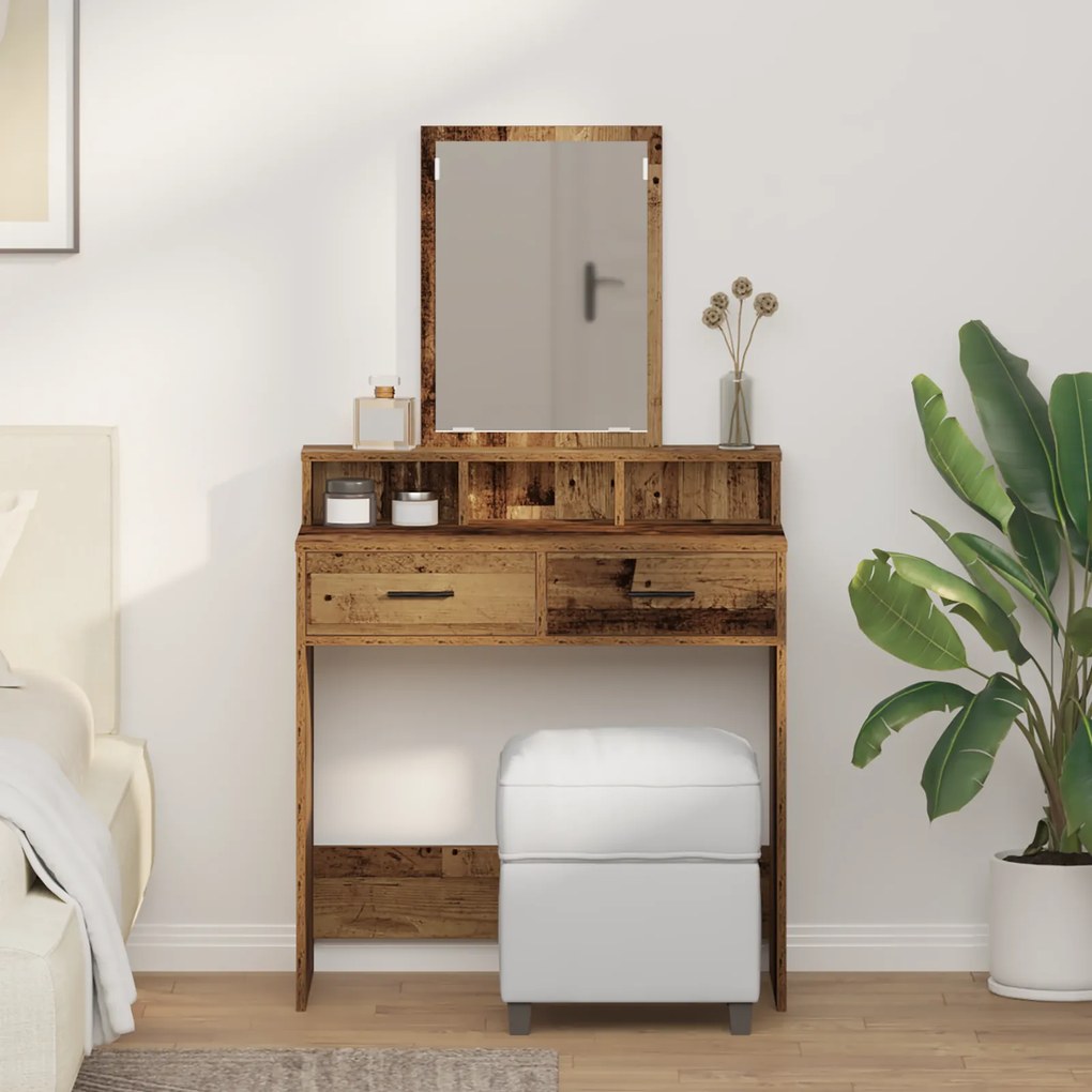 Mesa de Maquiagem vidaXL com Gavetas em Madeira Antiga 79x41x140 cm