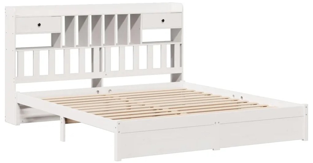 Cama com estante sem colchão 180x200 cm pinho maciço branco