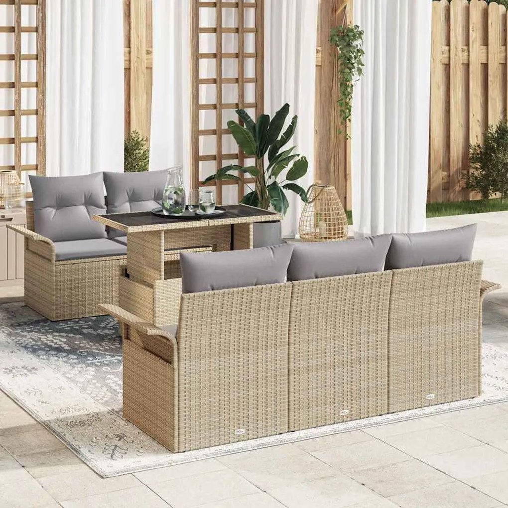 vidaXL Conjunto de Sofá de Jardim com almofada 6 pcs Bege vime PE