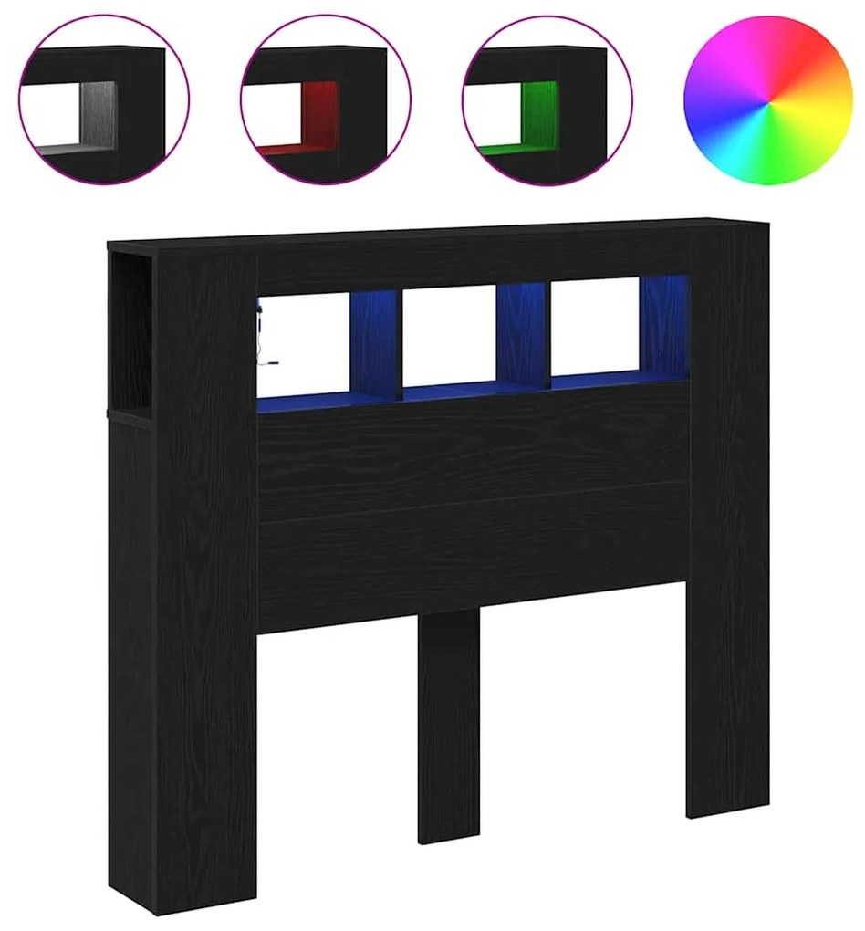 Cabeceira Armazenagem vidaXL com Luzes LED Carvalho Preto 120x18,5x103