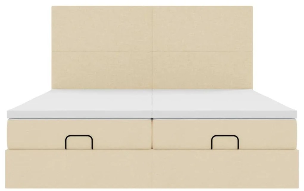 Estrutura de cama otomana com colchões tecido creme 200x200cm