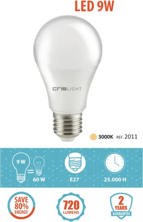 Crislight E27 LED 9W 720LM Branco Quente