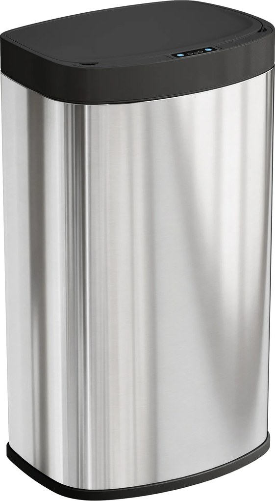 Caixote do lixo automático para cozinha de 55 L em aço inoxidável, com tampa de fecho suave, 38 x 28,5 x 69 cm, prateado