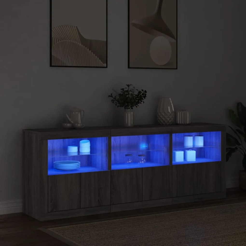 Aparador com luzes LED 181,5x37x67 cm cinzento sonoma
