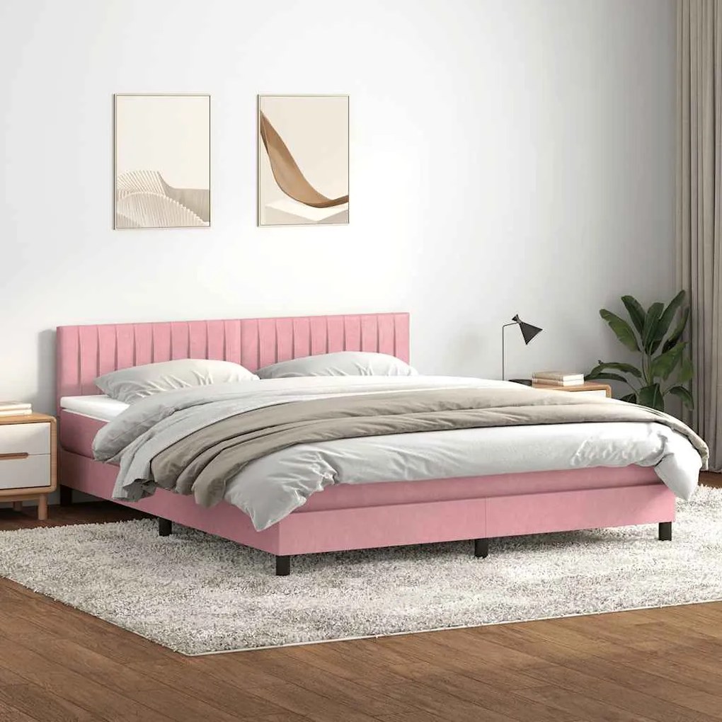 vidaXL Cama box spring c/ colchão e LED 180x210 cm veludo Rosa
