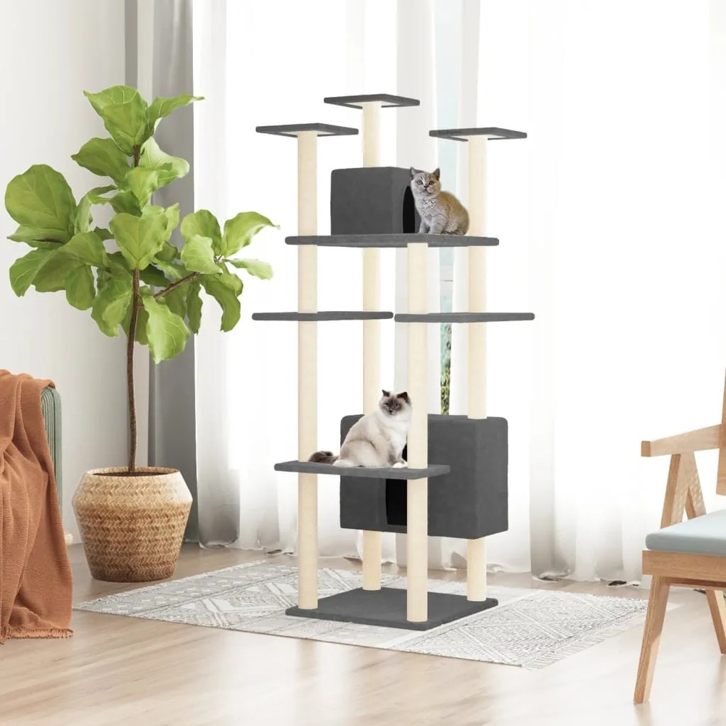 vidaXL Árvore p/ gatos c/ postes arranhadores sisal 162cm cinza-escuro