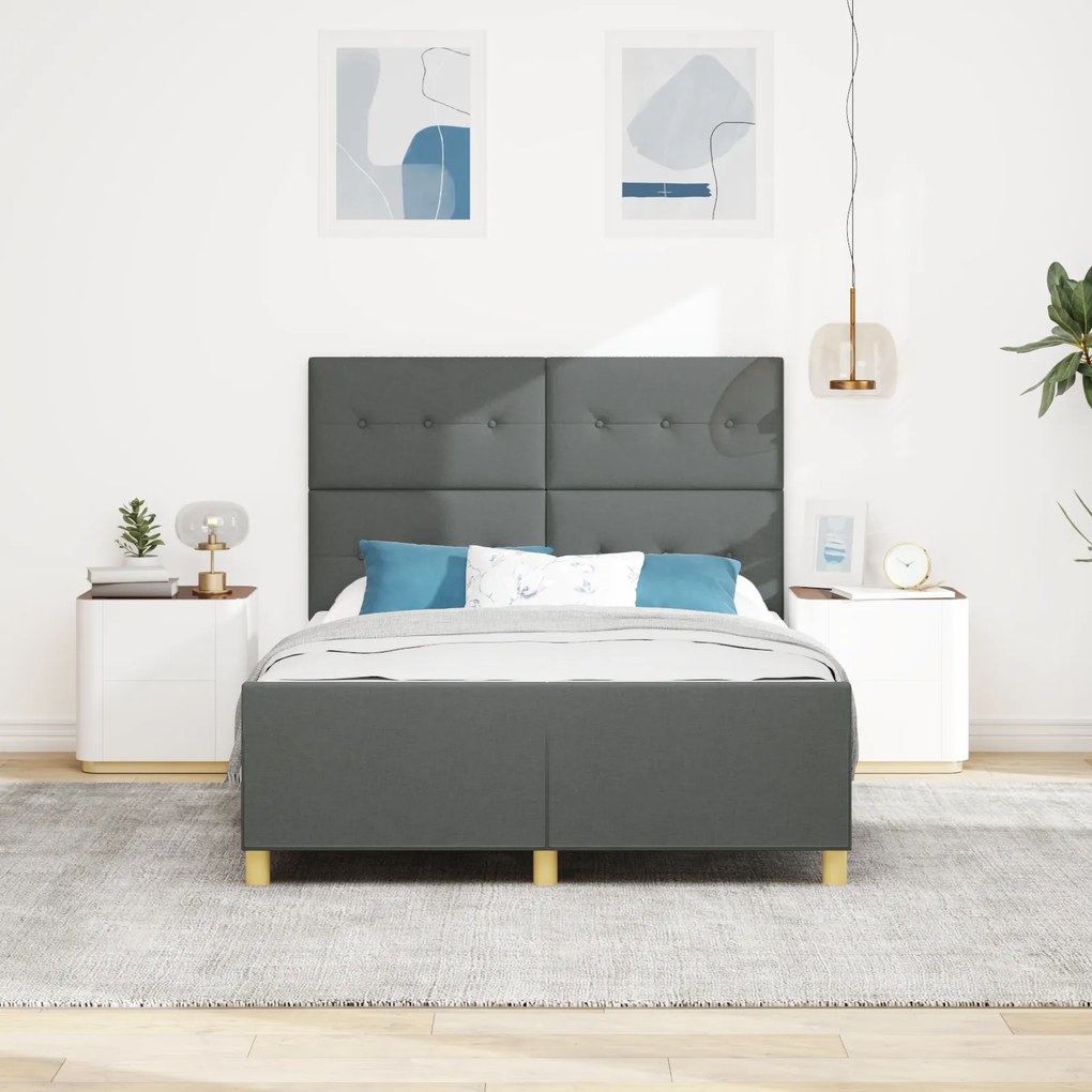Cama vidaXL Cinza Escuro 160x200 cm Tecido