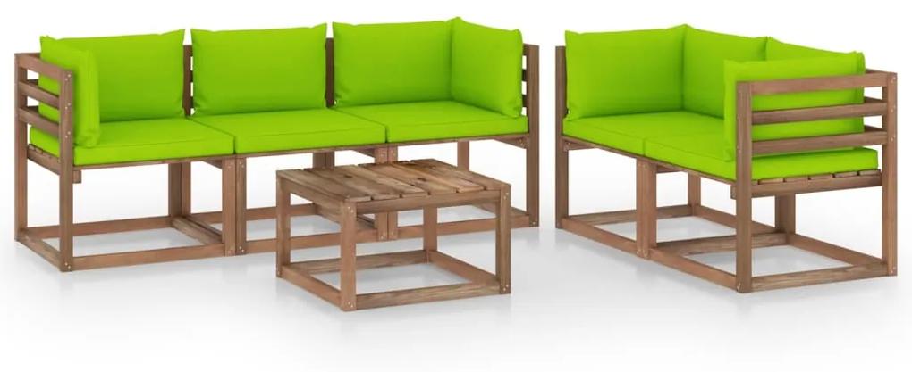 6 pcs conjunto lounge para jardim c/ almofadões verde brilhante