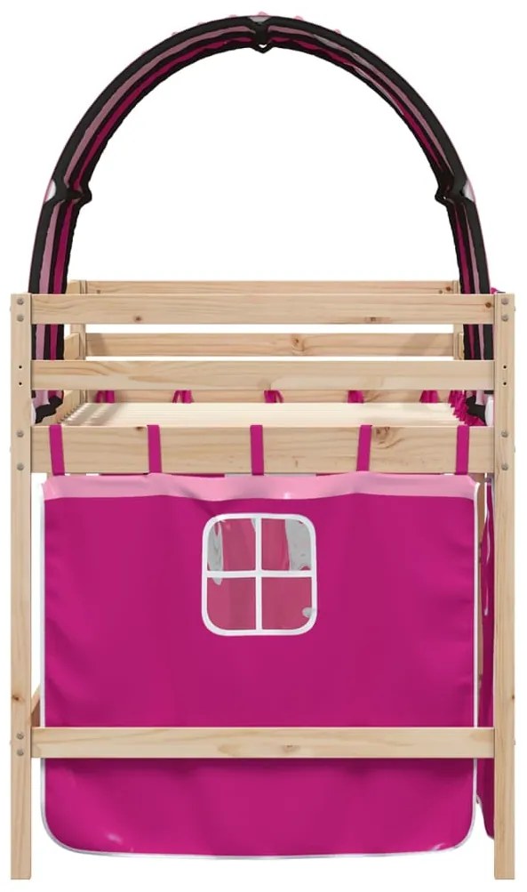 Cama alta para criança com túnel 80x200 cm pinho maciço rosa