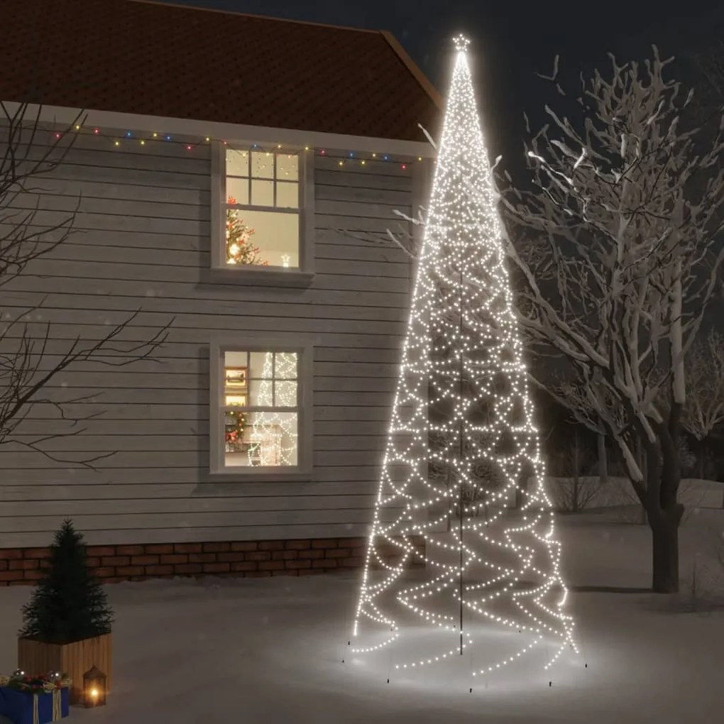 vidaXL Árvore de Natal com espigão 3000 luzes LED 800 cm branco frio