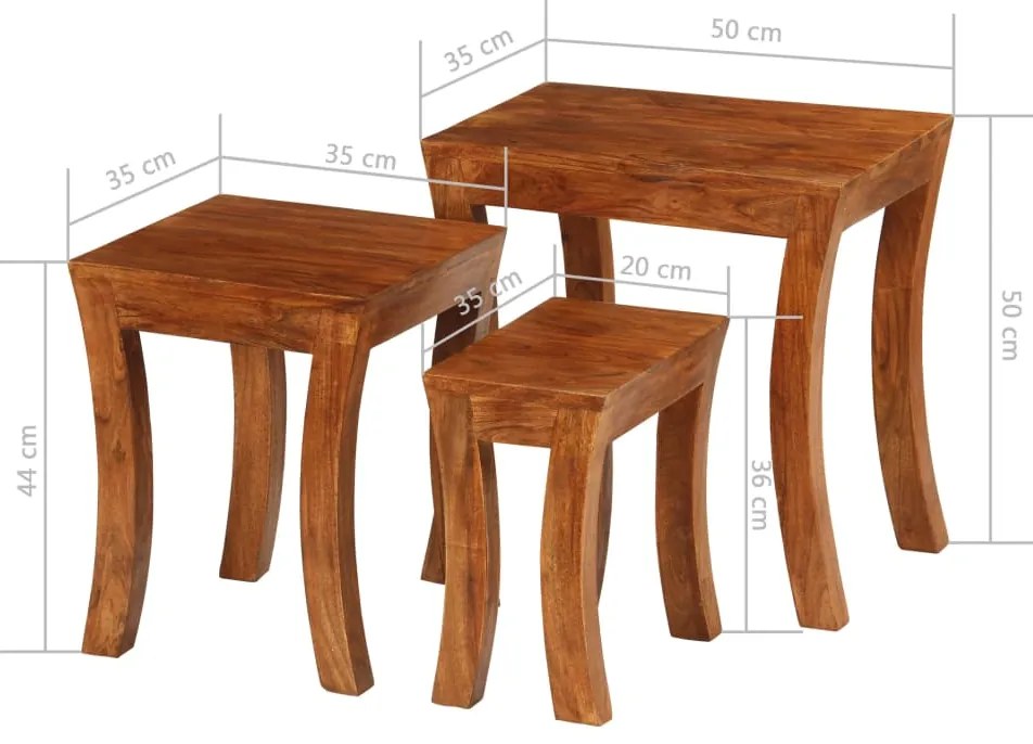 Mesas encastrar 3 pcs madeira acácia maciça 50x35x50cm castanho