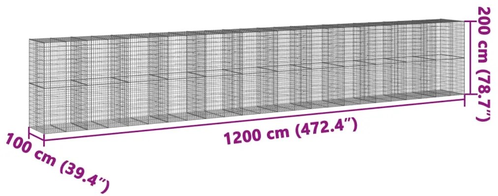 Cesto gabião com cobertura 1200x100x200 cm ferro galvanizado