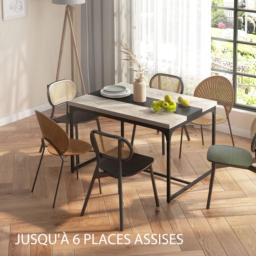 Mesa de jantar para 6 pessoas 120 x 89 x 75,5 cm (CADEIRAS NÃO INCLUIDAS), estilo industrial em metal preto e cor madeira