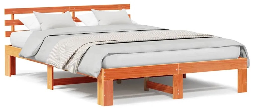 Estrutura de Cama de Madeira de Pinho Castanho Encerado