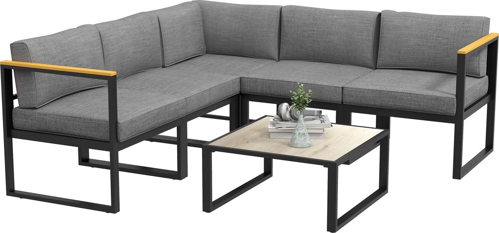 Outsunny Conjunto de Jardim de Canto Exterior Design Contemporâneo 6 peças para 5 pessoas - em alumínio, grande conforto | Aosom Portugal