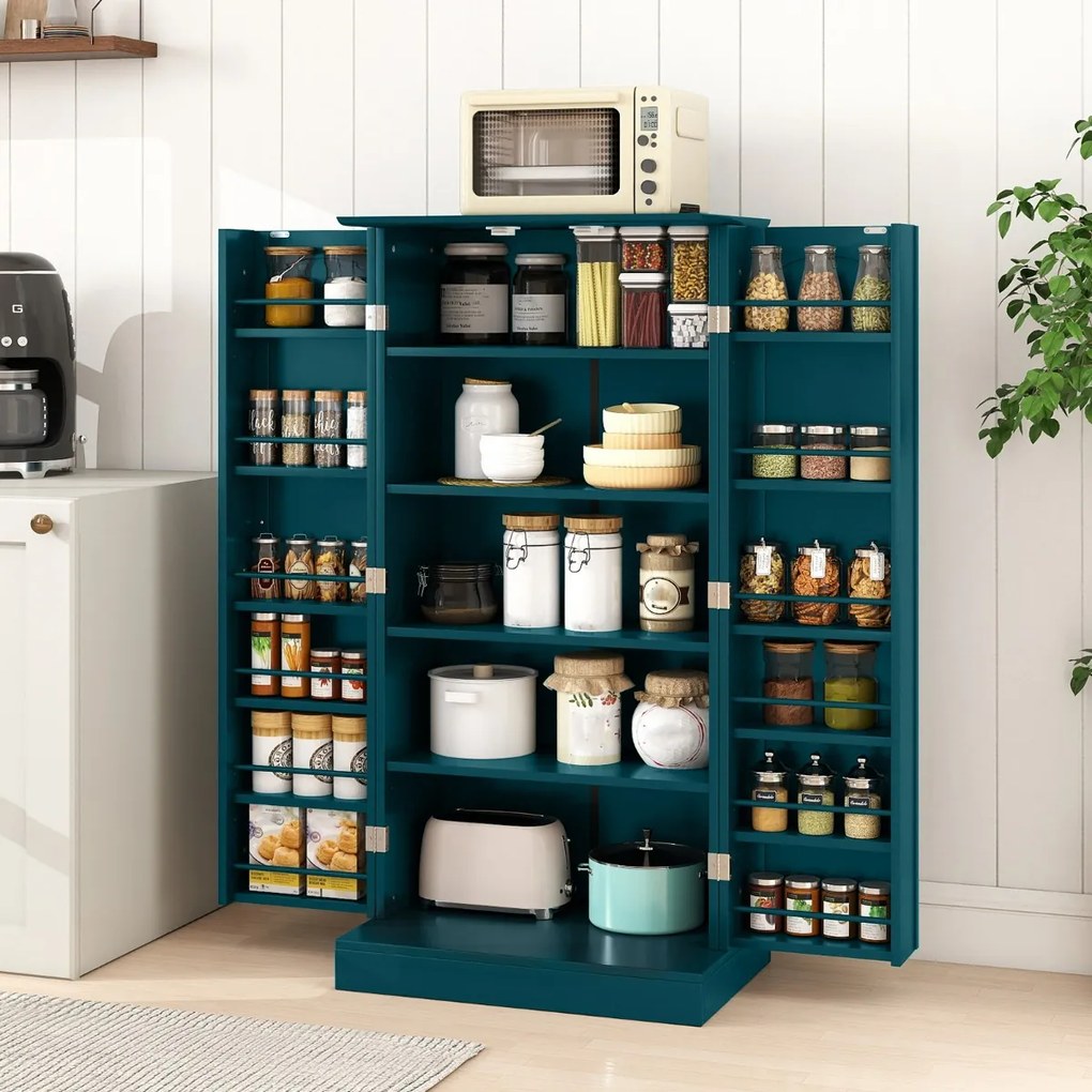 Armário de despensa cozinha 60 x 40 x 120 cm com 2 portas e 16 prateleiras Verde