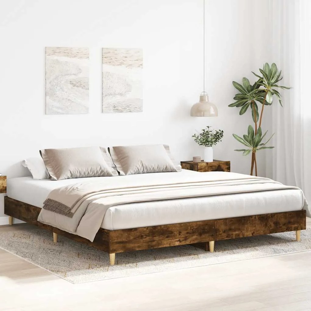 Estrutura de cama sem colchão 160x200 cm carvalho fumado