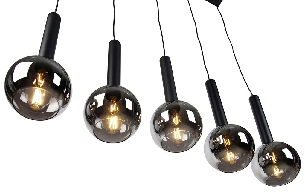 Candeeiro suspenso moderno preto com vidro fumado 5-luzes - Clayton Moderno