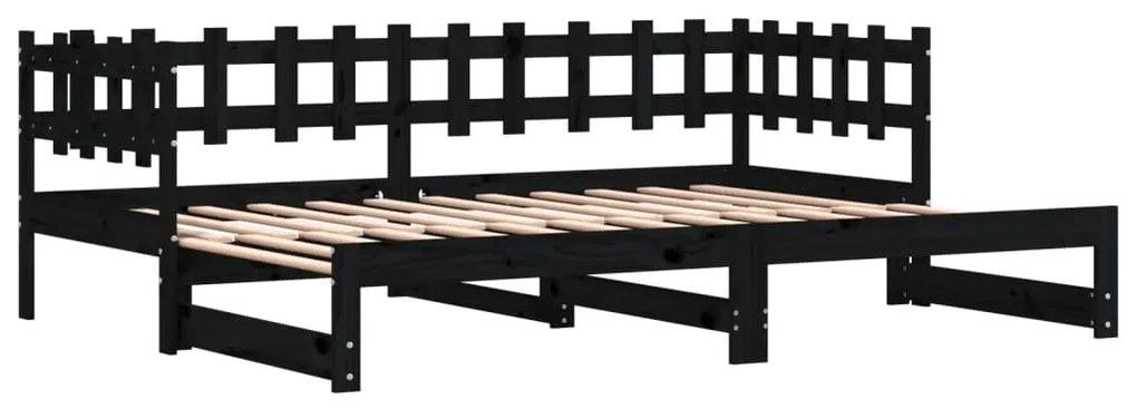 Sofá-cama de puxar 2x(80x200) cm pinho maciço preto