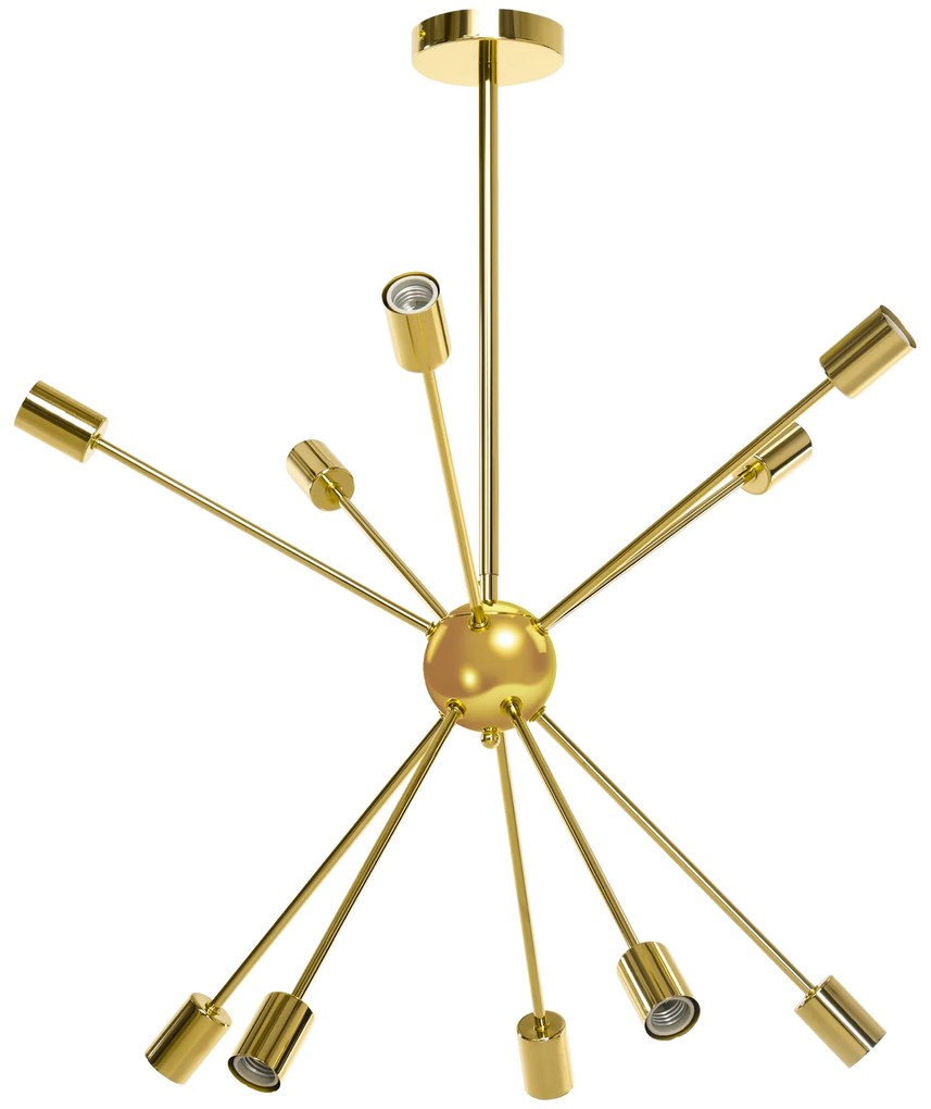 HOMCOM Candeeiro Suspenso Metal Elegante Suporte Lâmpada E27 Máx 25W Sala Estar Jantar Design Moderno 65x65x785cm Dourado | Aosom Portugal