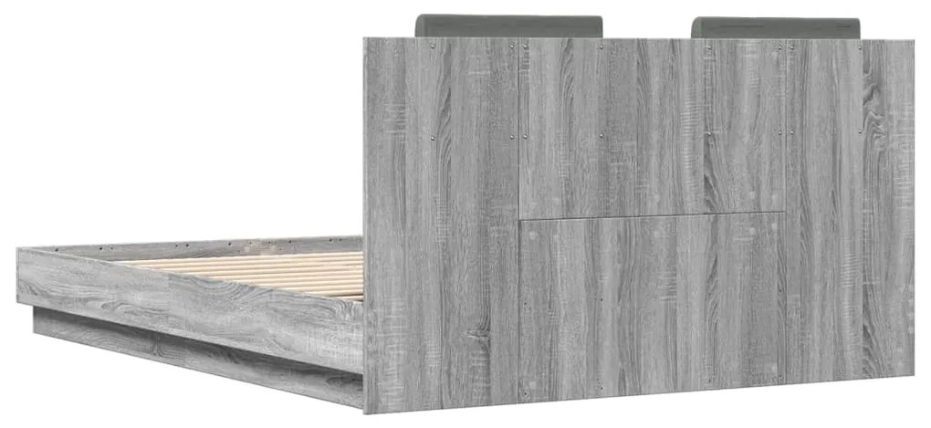 Estrutura de cama c/ cabeceira/luzes LED 140x200cm cinza sonoma