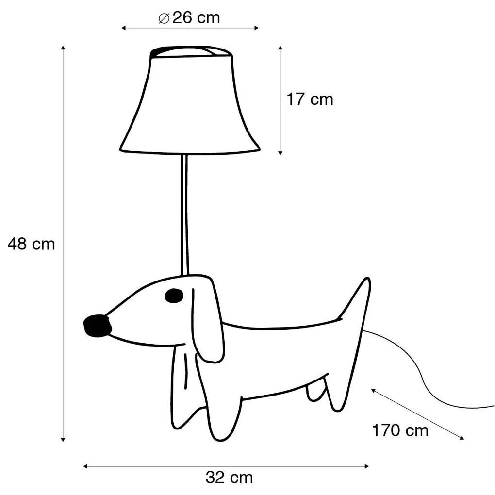 Candeeiro de Mesa Infantil Dachshund Castanho incl LED - Waldi Para crianças