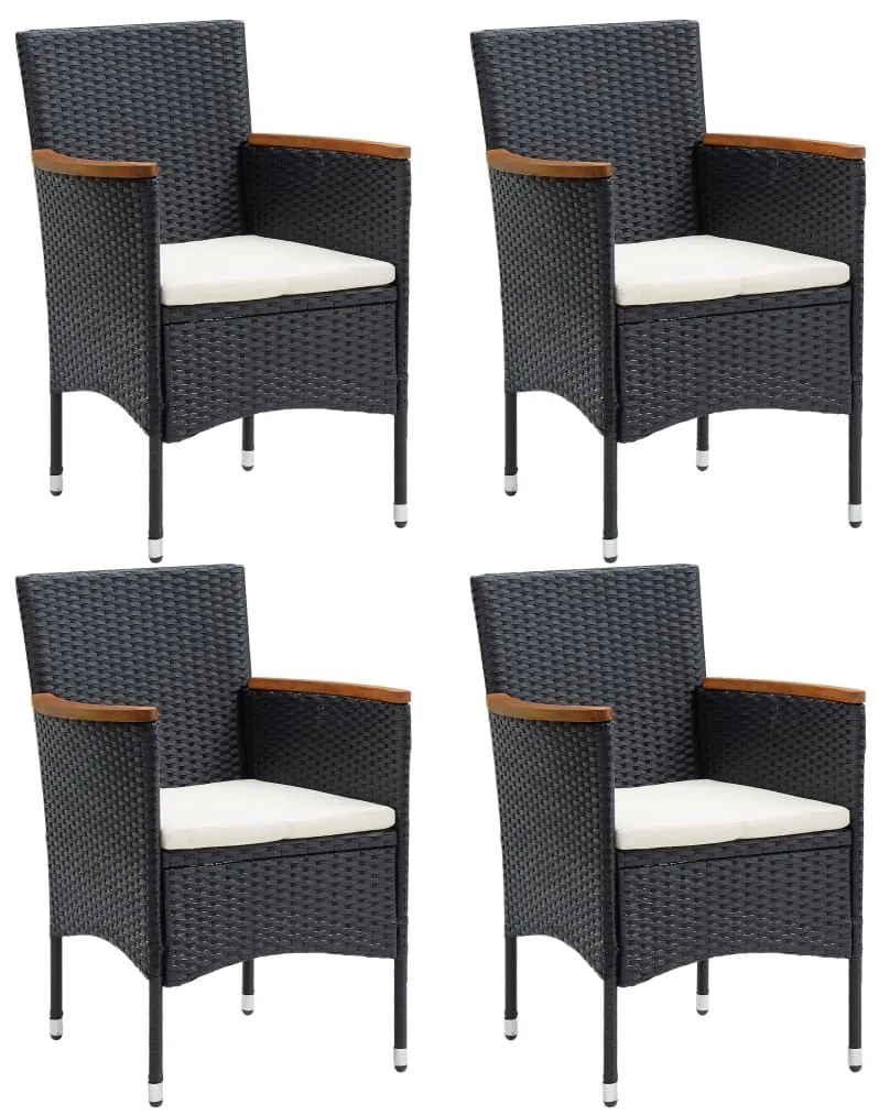 5 pcs conjunto de jantar p/ jardim c/ almofadões preto