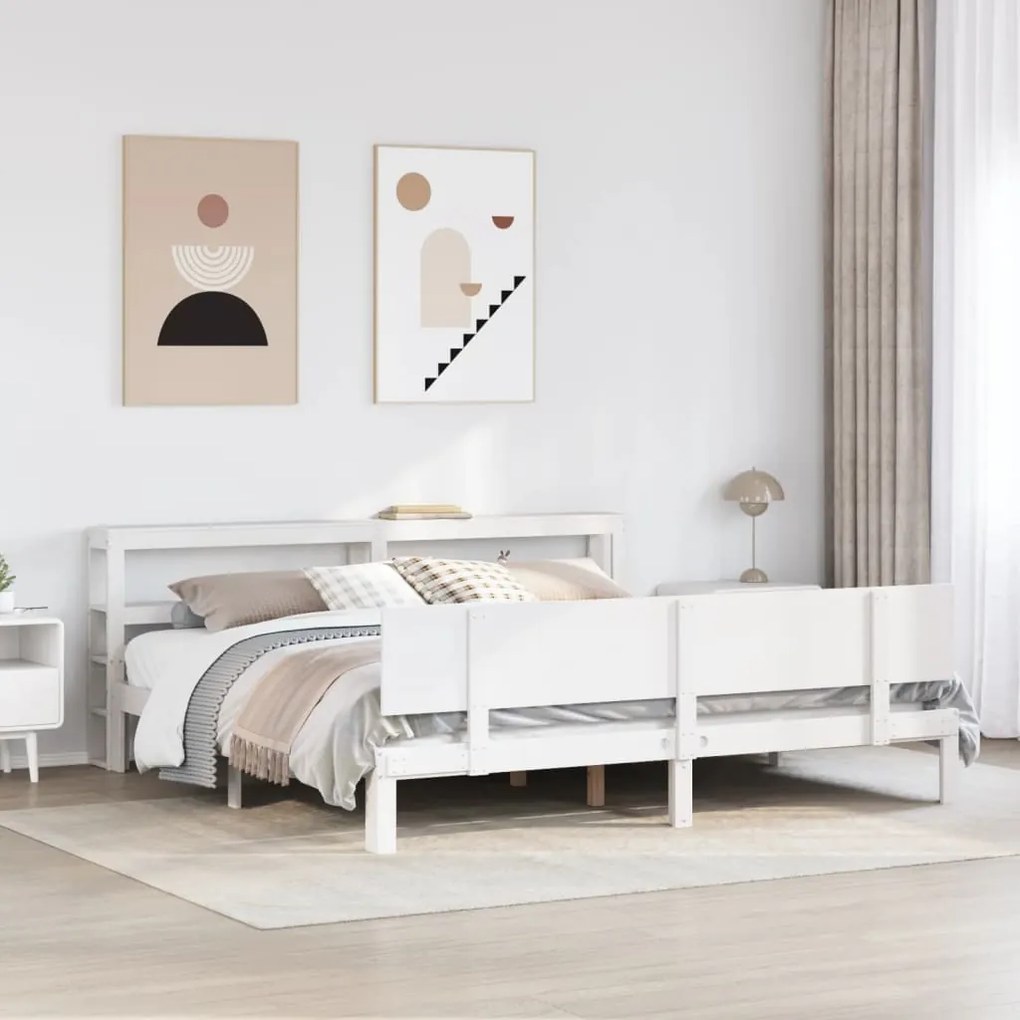 Estrutura de cama c/ cabeceira sem colchão 200x200 cm branco