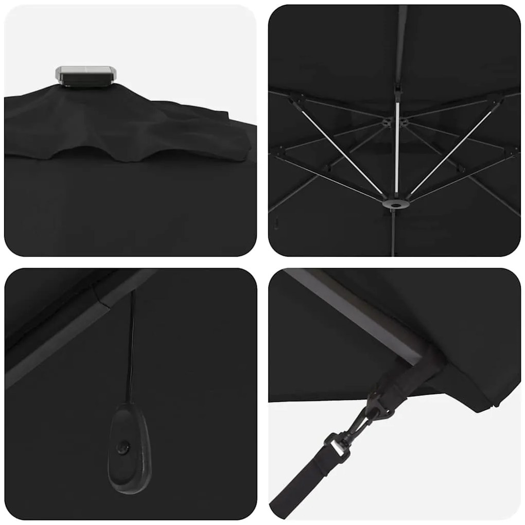 Guarda-Sol Cantilever Roma com LEDs - Preto, 286 x 285 x 270 cm, Alumí