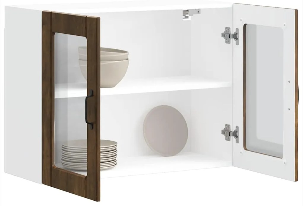 vidaXL Armário de parede de cozinha porta vidro Lucca carvalho fumado