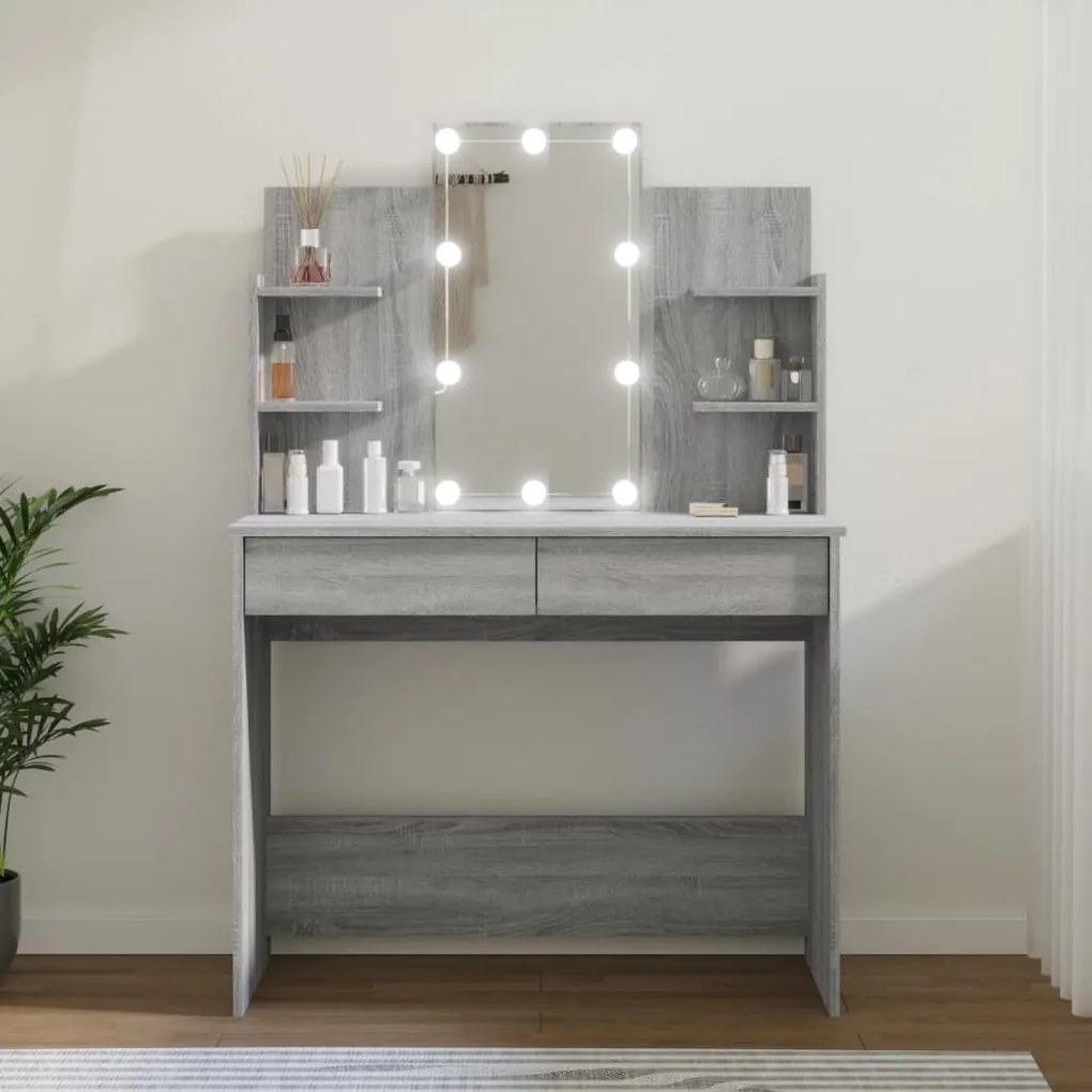 820488 vidaXL Toucador com LEDs 96x40x142 cm sonoma cinza