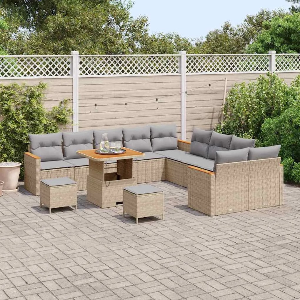 Conjunto de Sofás de Jardim vidaXL com Almofadas Bege Rattan Sintético