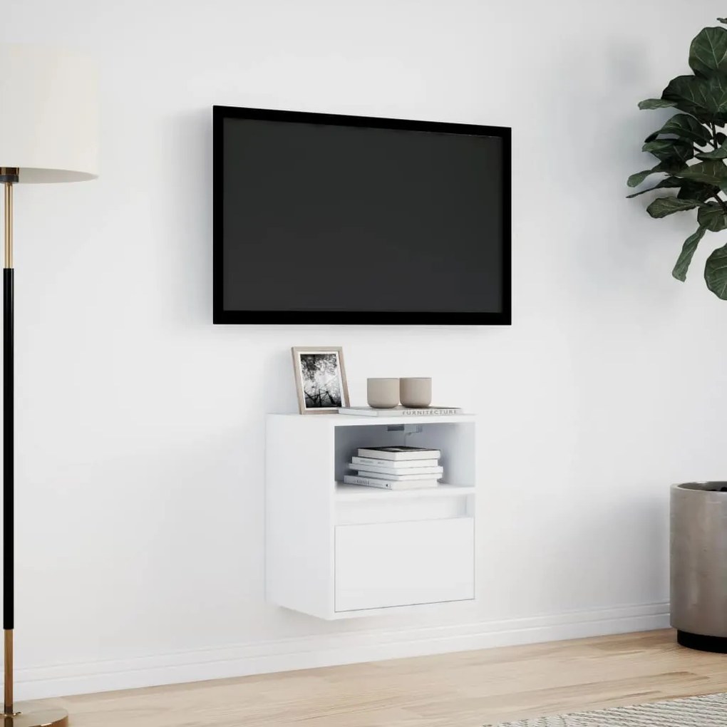 Móvel de parede para TV com luzes LED 41x31x45 cm branco