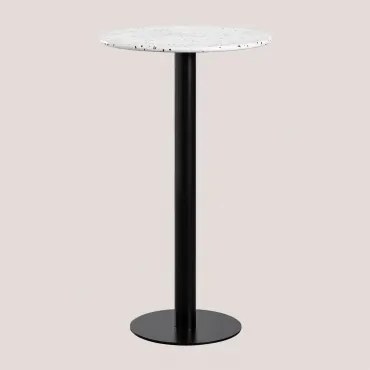 Mesa Alta De Bar Redonda Ø60 Cm Em Terraço Dolce Terrazzo Marfim - Preto - Sklum