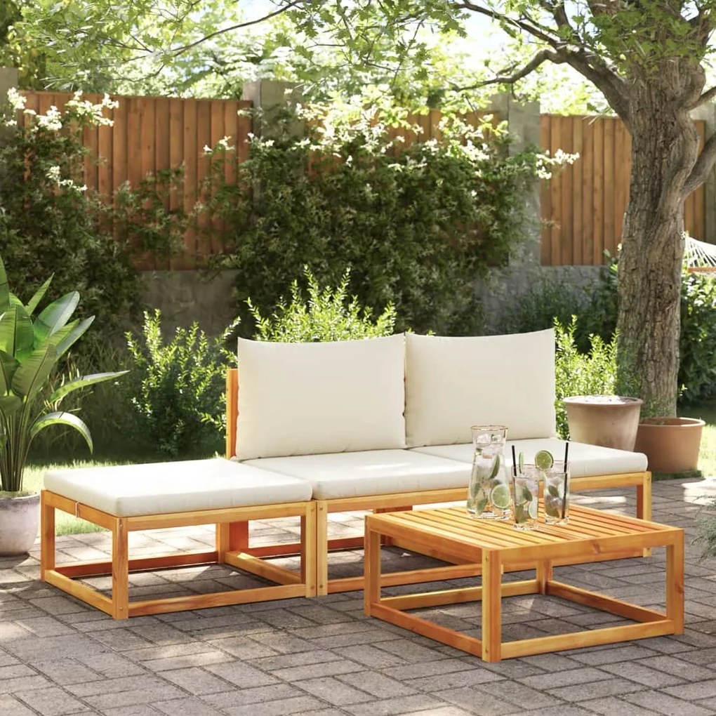 vidaXL 4 pcs conjunto de sofás de jardim com almofadões acácia maciça