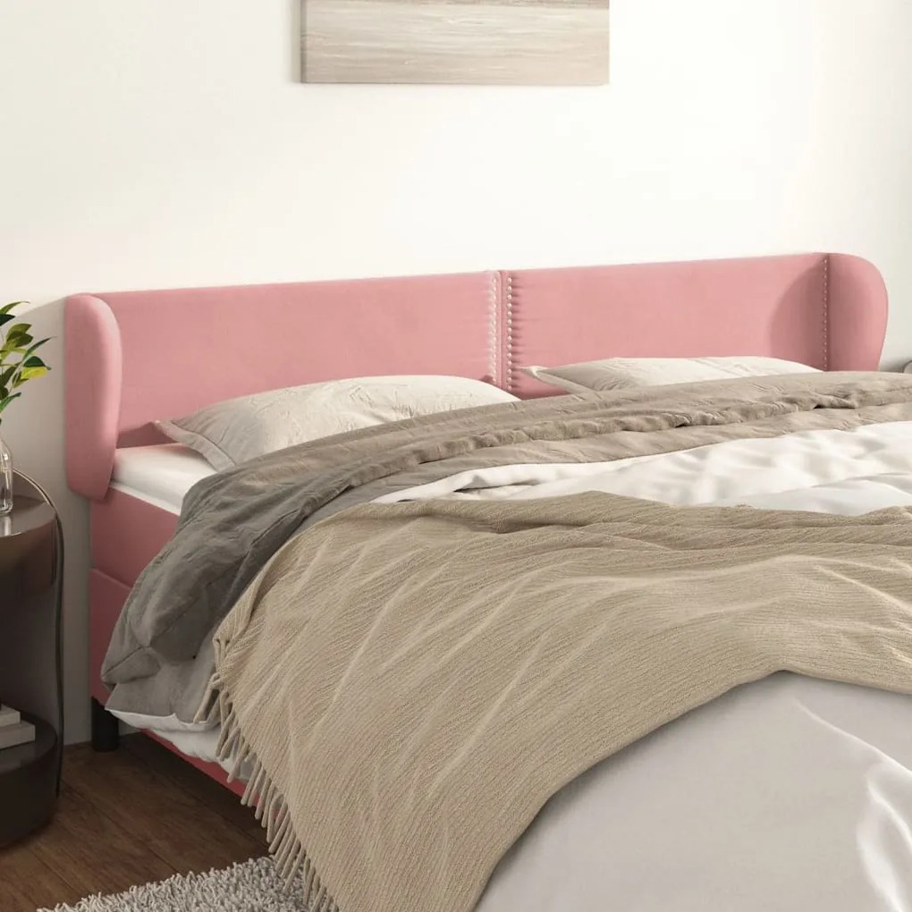 Cabeceira de cama c/ abas veludo 163x23x78/88 cm rosa